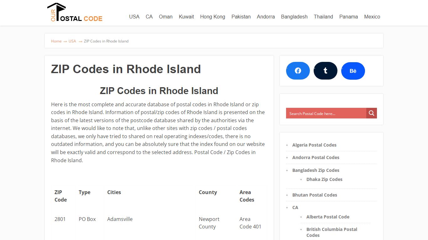 ZIP Codes in Rhode Island - Our Postal Code