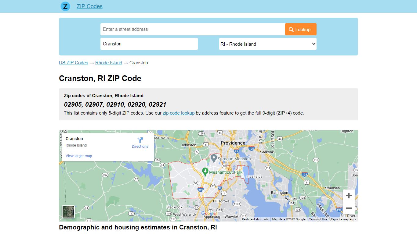Cranston, Rhode Island ZIP Codes
