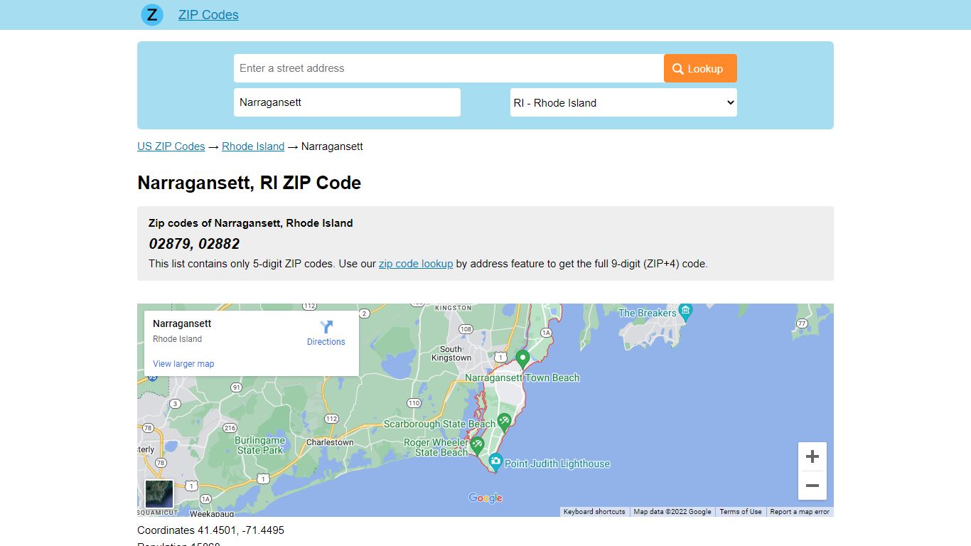 Narragansett, Rhode Island ZIP Codes